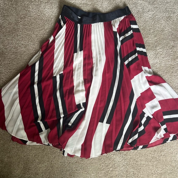 Express Red and Black Striped Midi Skirt - Picture 1 of 5